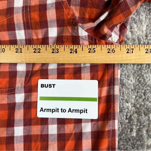 Chaps Ralph Lauren Button Shirt Easy Care Short Sleeves Orange Plaid Men Size XL - Picture 6 of 7